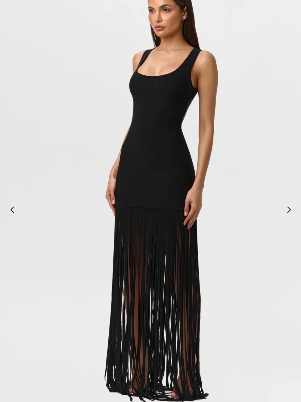 naked wardrobe Black Sleeveless Fringe Maxi Dress